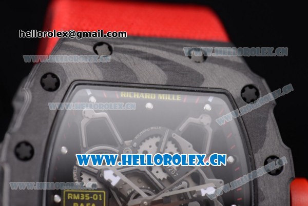 Richard Mille RM35-01 Miyota 9015 Automatic PVD Case with Skeleton Dial Dot Markers and Red Leather Strap - Click Image to Close